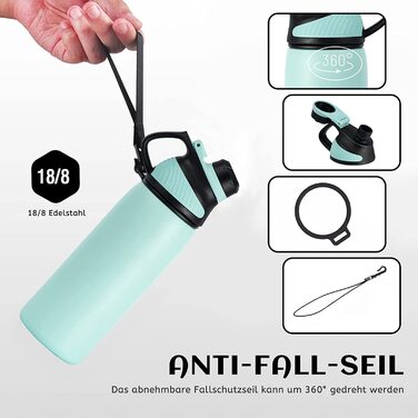 Спортивна термобутилка Fjbottle з нержавіючої сталі з магнітною кришкою, герметична пляшка для води 600 мл, BPA-free, для школи, фітнесу та дітей (Зелена)
