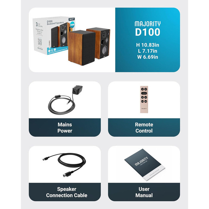 Bluetooth колонка Majority D100 100W HiFi – активна стереосистема з HDMI ARC, Xtra Bass, дерев'яний корпус