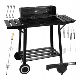 Садовий вугільний гриль з захисним екраном та рожном, переносний стабільний гриль-решітка з полицями