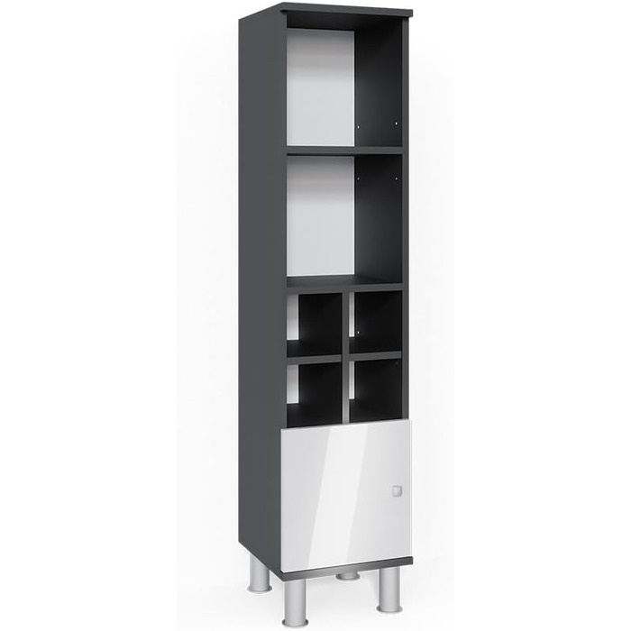 Пенал для ванної Vicco Fynn, білий глянець/антрацит, 30x130.6 см, мала дверцята