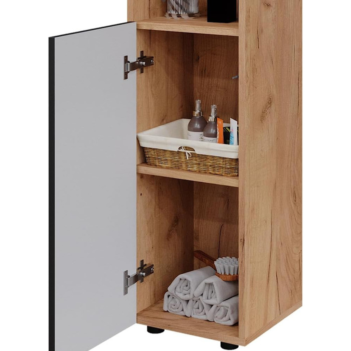 Середній шафа Vicco Irma, дуб золотий/антрацит, 30x95 см, шафа для ванної кімнати з полицями, антрацит з точками