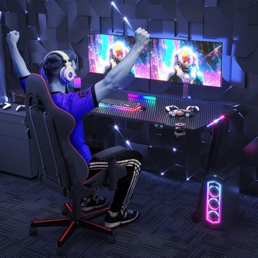 Ігровий стіл JUMMICO з RGB LED-підсвіткою, комп'ютерний стіл для геймерів та Home Office з тримачем для навушників та підстаканником, чорний (160x60 см)