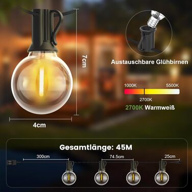 Гірлянда світлодіодна вулична Yuusei 60м з димером, IP45, 82 LED G40 для саду, тераси, вечірки