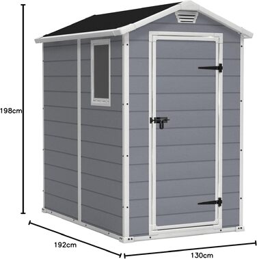Садовий будинок Keter Manor 4x6S, 3.8м³, пластик, сірий, вологостійкий, 130x192x198 см