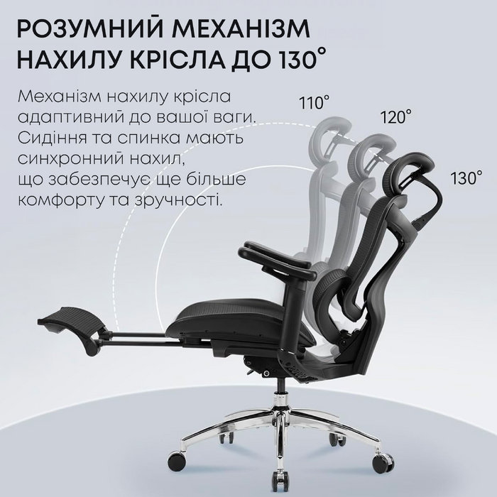 Крісло офісне з підставкою для ніг Sihoo DORO C300L Mesh Black with footrest