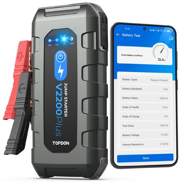 Пусковий пристрій TOPDON V2200 Air Jump Starter з компресором 150 PSI, бустер для авто (бензин 8L, дизель 6L), павербанк 2200А з LED-ліхтарем