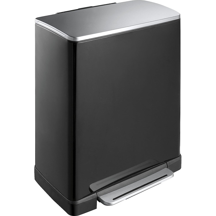 Сортувальний смітник EKO E-Cube 28+18 л, металевий, матовий чорний, для роздільного збору відходів, 34.5x50x65 см