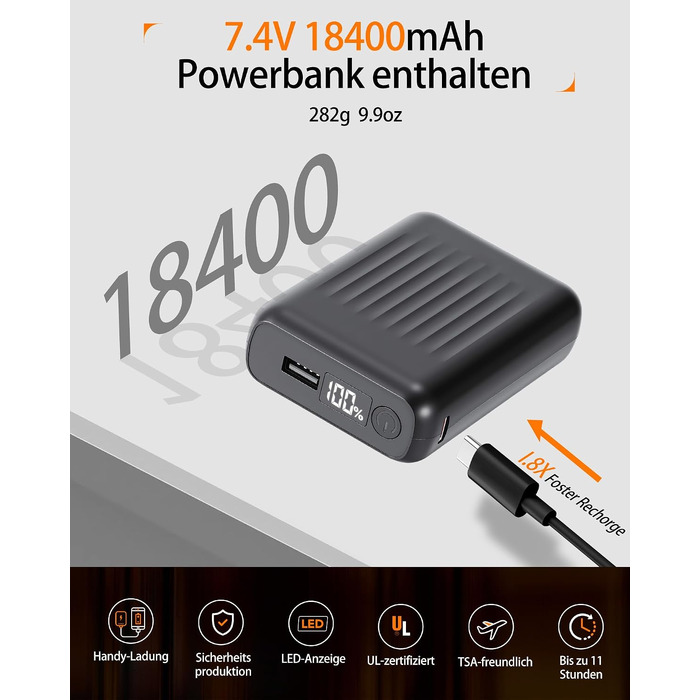 Зігріваючий жилет жіночий з Powerbank 18400mAh 7.4V, 8 зон підігріву, водовідштовхувальний та придатний для прання, чорний, розмір XL