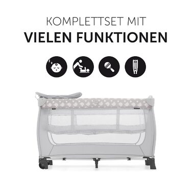 Дитяче туристичне ліжечко Hauck Sleep N Play Center Teddy Grey з люлькою для новонароджених, пеленатором, сумкою для транспортування, колесами, лазом, компактне складання, для малюків від народження до 15 кг