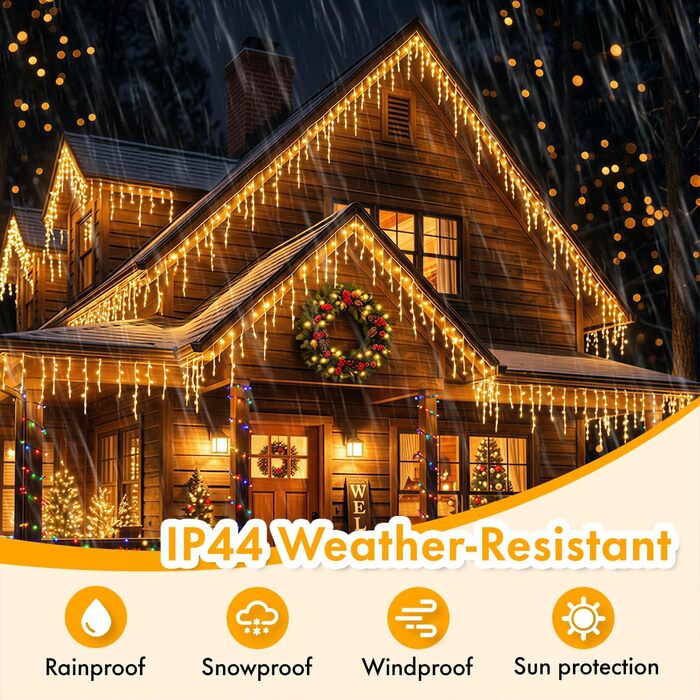 Світлодіодна гірлянда-завіса MAGGIFT 15м, 600 LED для вулиці та дому, різдвяна ілюмінація з пультом, таймером та 8 режимами, IP44 водонепроникна