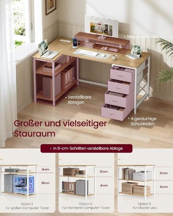 Кутовий комп'ютерний стіл VASAGLE L-подібний з розетками, 4 шухляди, USB, 160x80 см, колір натуральний дуб LWD173KD01