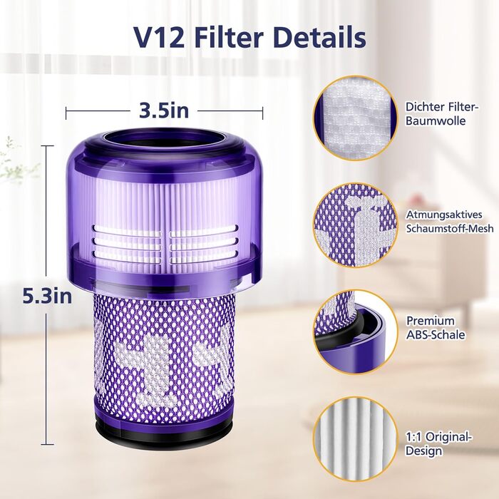 Набір з 3 фільтрів HEPA для пилососа Dyson V12 Detect Slim Absolute/Total Clean/Extra/Fluffy, змінний фільтр 971517-01, аксесуари для пилососа
