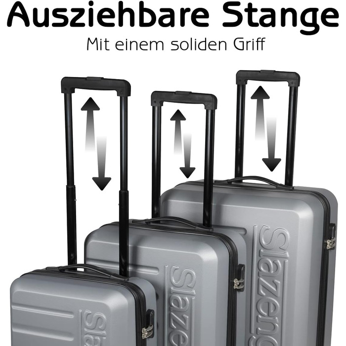 Набір валіз Slazenger 2/3 шт – дорожні валізи з ABS пластику, міцний жорсткий корпус, ручна поклажа та велика валіза, 360° колеса, кодовий замок, сірий