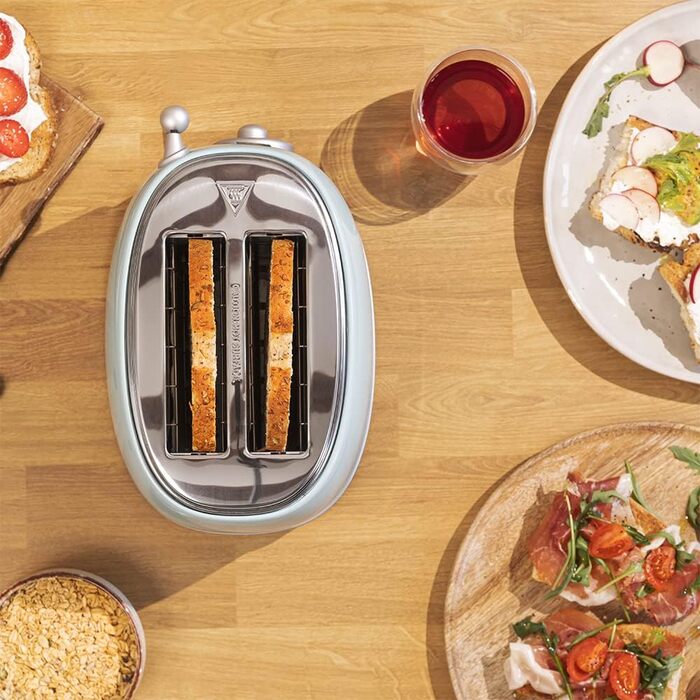 Тостер Cecotec Toast&Taste 800 Vintage Light: 850 Вт, 2 слоти, нержавіюча сталь, зелений/блакитний, 3 функції