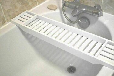 Полиці для ванни з бамбука RHP, біла, лакована, 70x14,5 см – підставка для ванни, органайзер для ванної кімнати
