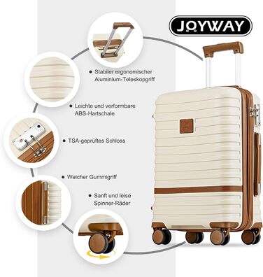 Набір дорожніх валіз Joyway 6 предметів, жорстка оболонка, з косметичкою, 4 колесами та TSA-замком, білий/коричневий