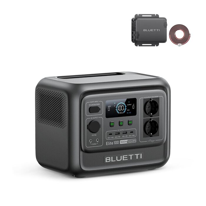 Портативна зарядна станція BLUETTI Elite 100 V2, 1024Вт-год, LiFePO4, 2x1800Вт AC виходи, чорна (комплект із зарядним пристроєм)