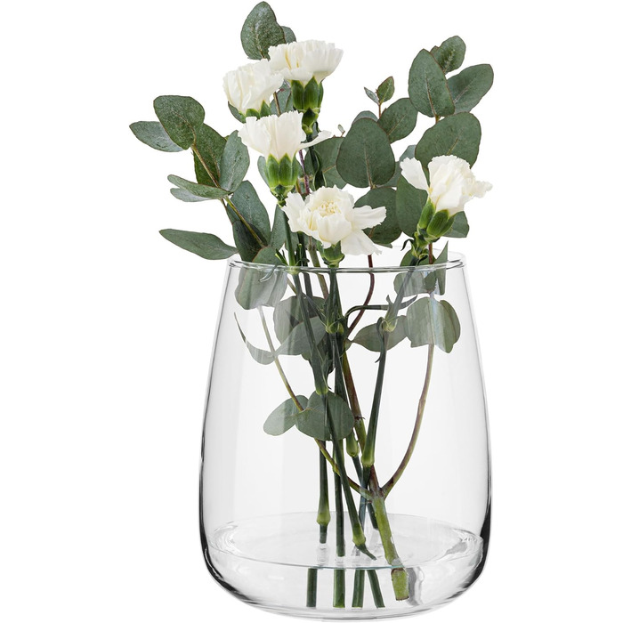 Скляна ваза для тюльпанів TREND FOR HOME Zinnia, прозора, кругла, 17 см, ⌀ 11.9 см, настільна, бочкоподібна