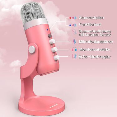 Zealsound USB мікрофон K66 для ігор, запису, стрімінгу, ASMR, подкастів, TikTok, YouTube, Twitch, з шумозаглушенням, моніторингом та кнопкою вимкнення звуку, для iPhone, смартфонів, ПК, PS4/5, рожевий