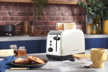 Тостер Russell Hobbs Colours Plus Edelstahl Creme на 2 тости, нержавіюча сталь - з підставкою для булочок, 6 режимів підсмажування, розморожування, Lift & Look, 1600 Вт