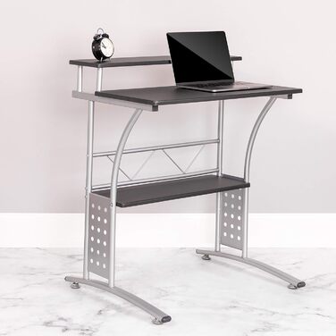 Комп'ютерний стіл Flash Furniture для домашнього офісу, чорна ламінована стільниця, міцний металевий каркас, компактний, з полицею, 60x71x84 см, чорний/сріблястий