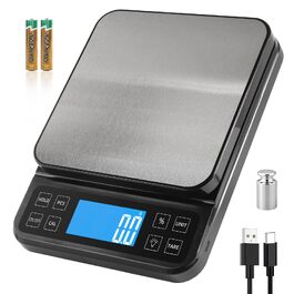 Кухонні ваги електронні BOMATA 0.1г/5кг, USB зарядка, нержавіюча сталь, функція відсотків, чорні