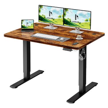 Регульований по висоті письмовий стіл Homall з USB-портом 100x60 см, ергономічний комп'ютерний стіл для роботи та навчання, колір: вінтажний коричневий