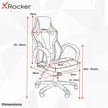 Ігрове крісло X Rocker Maverick, ергономічне, для підлітків і молоді, офісне, обертове, регульована висота, біло-сіре, універсальний розмір