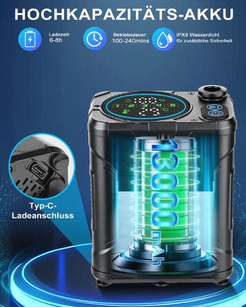 Портативний кемпінговий душ з акумулятором 13000mAh, мобільний outdoor-душ з помпою, функцією паузи та індикатором температури для кемпінгу, миття авто та тварин