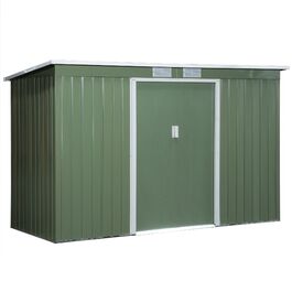 Outsunny Garden Shed, Садовий сарай, Садовий сарай з розсувними дверима, Вентиляційне вікно, Моноскатний дах, Відкритий, Сталевий, Світло-зелений, 280 x 130 x 172 см