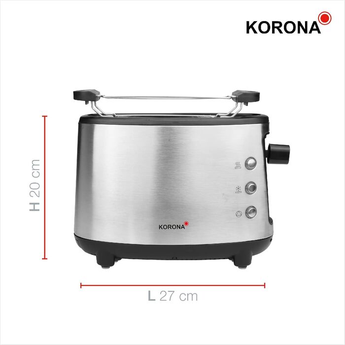 Тостер Korona 21304 на 1 тост, нержавійка, 550 Вт, підставка для булочок, регулювання температури, знімний піддон для крихт