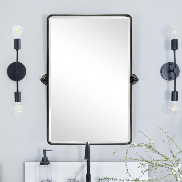 Дзеркало для ванної кімнати TEHOME 61x50.8 см, поворотне, матовий чорний, прямокутне, з металевим каркасом