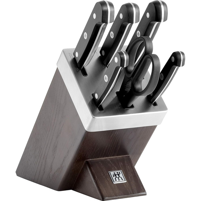 Набір ножів ZWILLING Gourmet 7-тг. та 6-тг. з бруском, нержавіюча сталь, Twin Grip, чорно-коричневі ручки