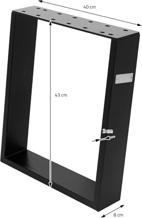 Набір з 2 металевих ніжок для столу ML-Design, 80° нахил, 40x43 см, чорний матовий, стальні підставки для столу та лавки