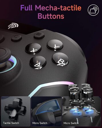 Бездротовий геймпад EasySMX X20 для PC, Switch та смартфонів: RGB підсвітка, Hall-ефект стіки, механічні кнопки, гіроскоп 6 осей, Bluetooth (Чорний)