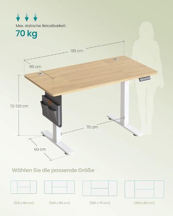 Електричний регульований стіл SONGMICS LSD130KD01 (120x60 см, колір золотий дуб) з функцією запам'ятовування висоти для офісу