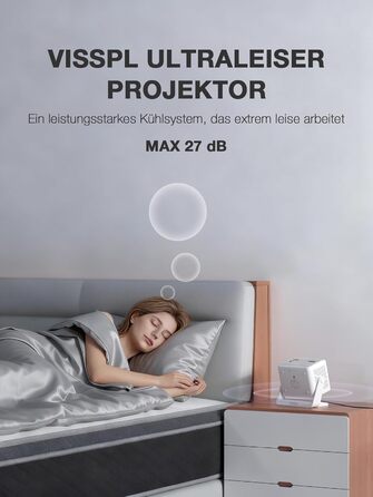 Смарт-проектор VISSPL 4K Home Cinema, 1000 ANSI люмен, WiFi 6, Bluetooth, Autofokus, Trapezoidна корекція, Full HD 1080P для дому та вулиці, Білий
