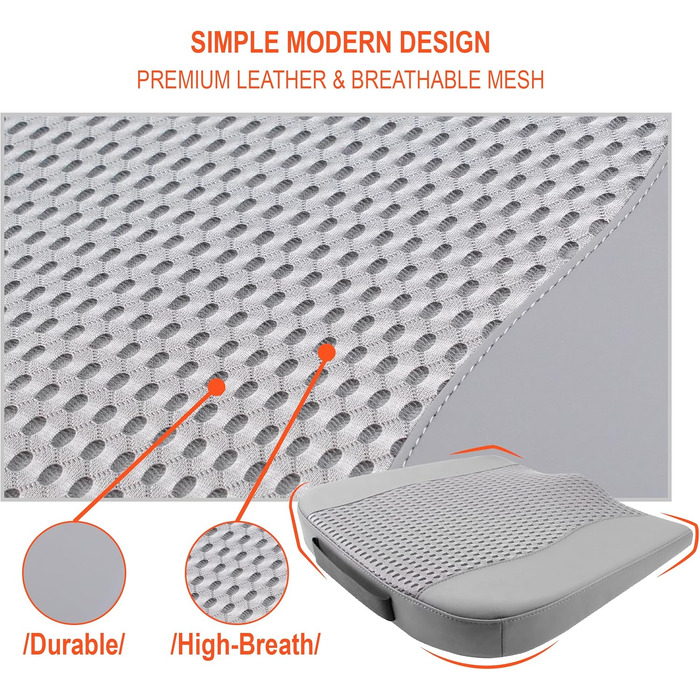 Автомобільна подушка Lofty Aim з піни Memory Foam для водія: підтримка спини, зняття болю при ішіасі, для автокрісла, офісного крісла, візка (сіра, PU-шкіра, 4D Mesh)
