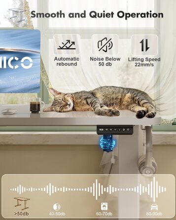 Електричний регульований стіл JUMMICO 120x60 см, сірий, з USB-портом для зарядки