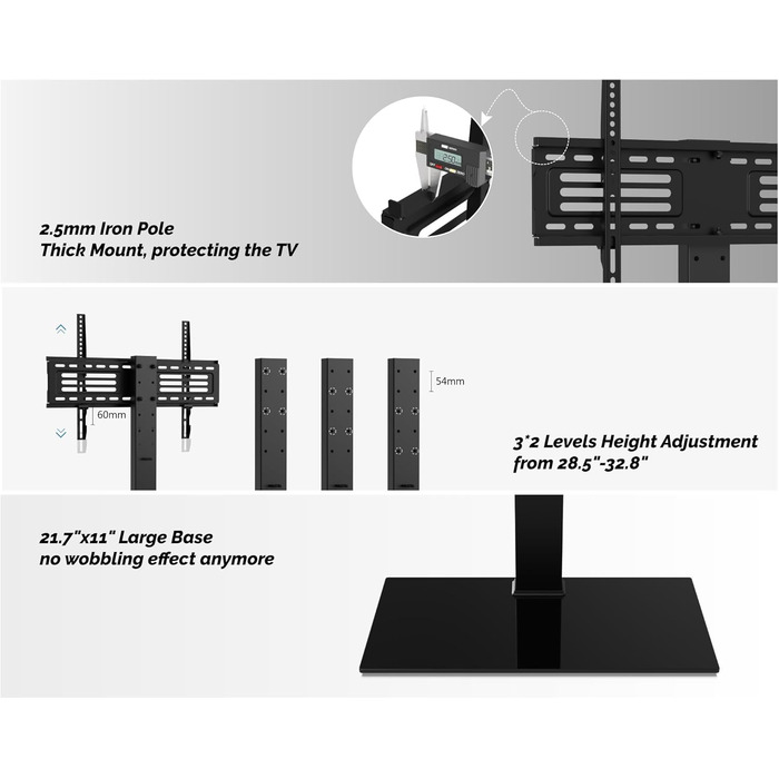 Підставка для телевізора FITUEYES 40-75'' (LCD/LED/OLED/Plasma), до 40 кг, регулювання висоти, VESA 600x400 мм, для плоских і вигнутих екранів