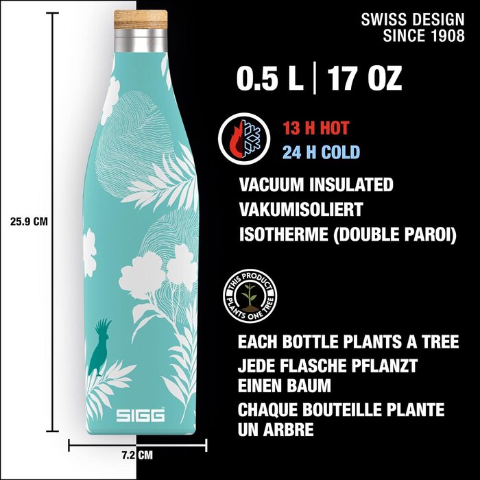 Термос-бутилка SIGG Meridian Sumatra Birds 0.5 л, нержавійка, бамбукова кришка, герметична, BPA-free