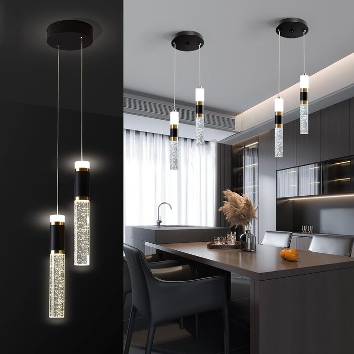 Сучасна кришталева підвісна люстра SXLXQM, LED, диміруєма, 3 кольори, регульована висота, чорний та золотий, для кухонного острова, спальні, їдальні