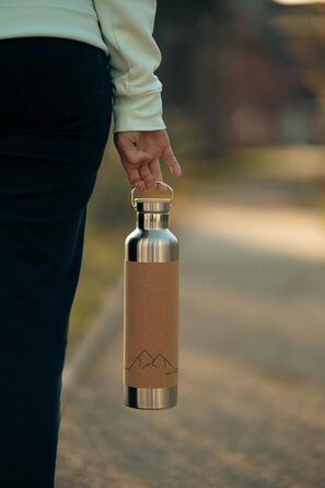 Salty Mind термос-пляшка з нержавіючої сталі 1 л, ізольована, герметична, BPA Free, з корковою кришкою та ручкою для води, для спорту, офісу, походів, екологічна