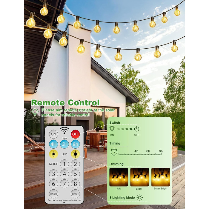 Сонячна гірлянда LED для вулиці 17.1м, 8 режимів, акумулятор 3600mAh, IP44, для саду, балкону, вечірок