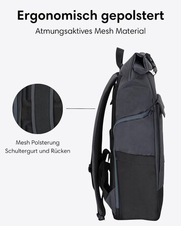 Рюкзак LARKSON Rolltop 21 л для ноутбука 16'' сірий — універсальний міський рюкзак для жінок і чоловіків, для університету, роботи, велосипеда, подорожей, з відділенням для ноутбука та кріпленням на валізу