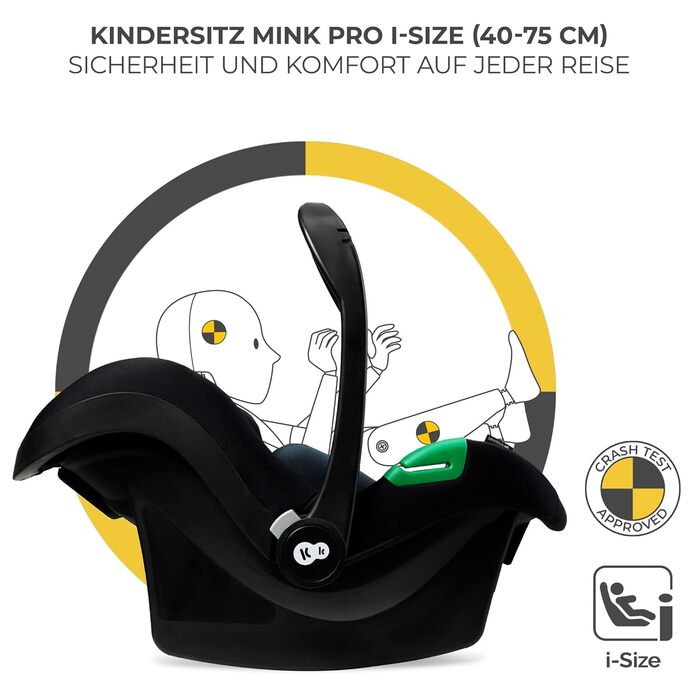 Дитяча коляска Kinderkraft MOOV2 4 в 1 з автокріслом I-SIZE, чорна (CLASSIC)
