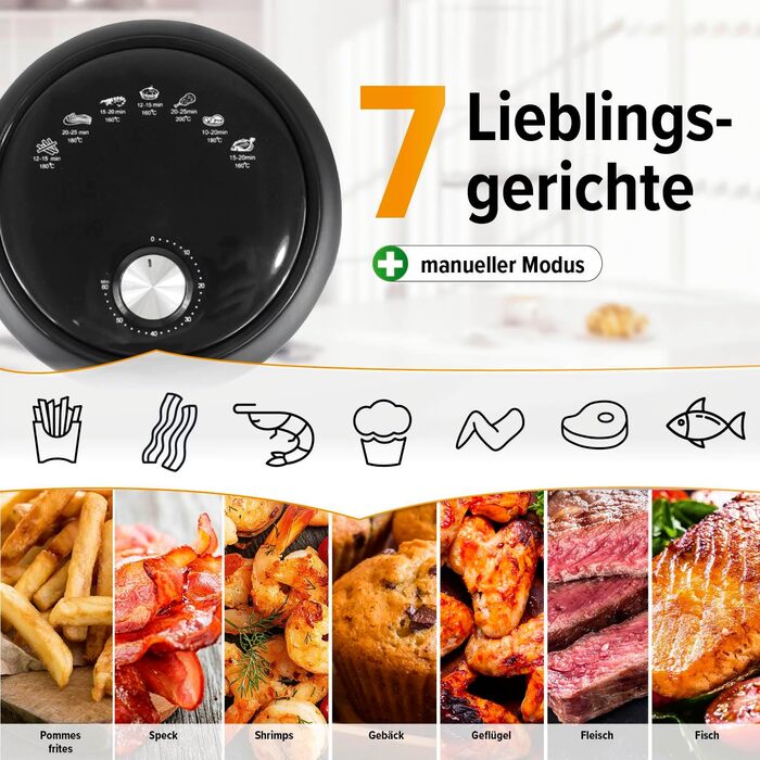Аерофритюрниця GOURMETmaxx 2,3 л з таймером і сенсорним екраном, 8 функцій, 7 програм, енергозберігаюча, майже без олії, міні-піч, 1000 Вт, чорна