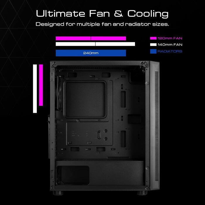 Ігровий корпус для ПК GAMDIAS ARGUS E4 Elite, Mid-Tower ATX, загартоване скло, ARGB підсвічування, 120 мм вентилятор, підтримка ATX