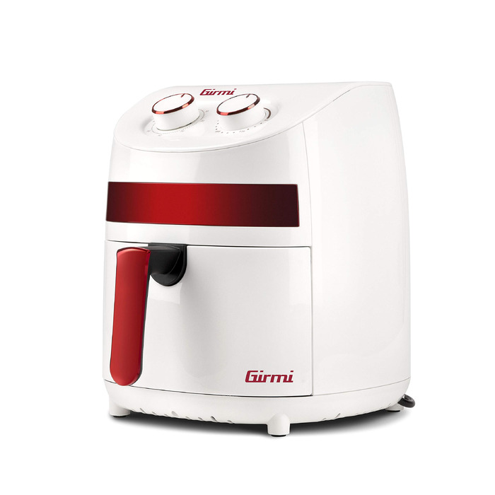 Компактна аерофритюрниця Girmi FG93 Ecofrit, 3.2 л, 1000 Вт, економна (до -30% енергії), з антипригарним покриттям та книгою рецептів, Білий/Червоний