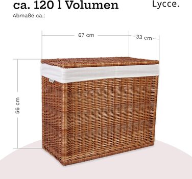 Кошик для білизни Lycce 120 л, 2 секції, плетений, білий, 67x33x56 см